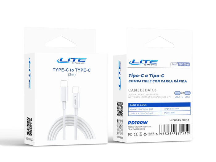 Cable LITE USB-C a USB-C 100W PD – Carga Rápida – 2 Metros