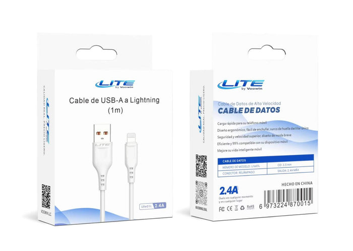 Cable LITE USB-A a Lightning 2.4A – Carga Rápida – 1 Metro