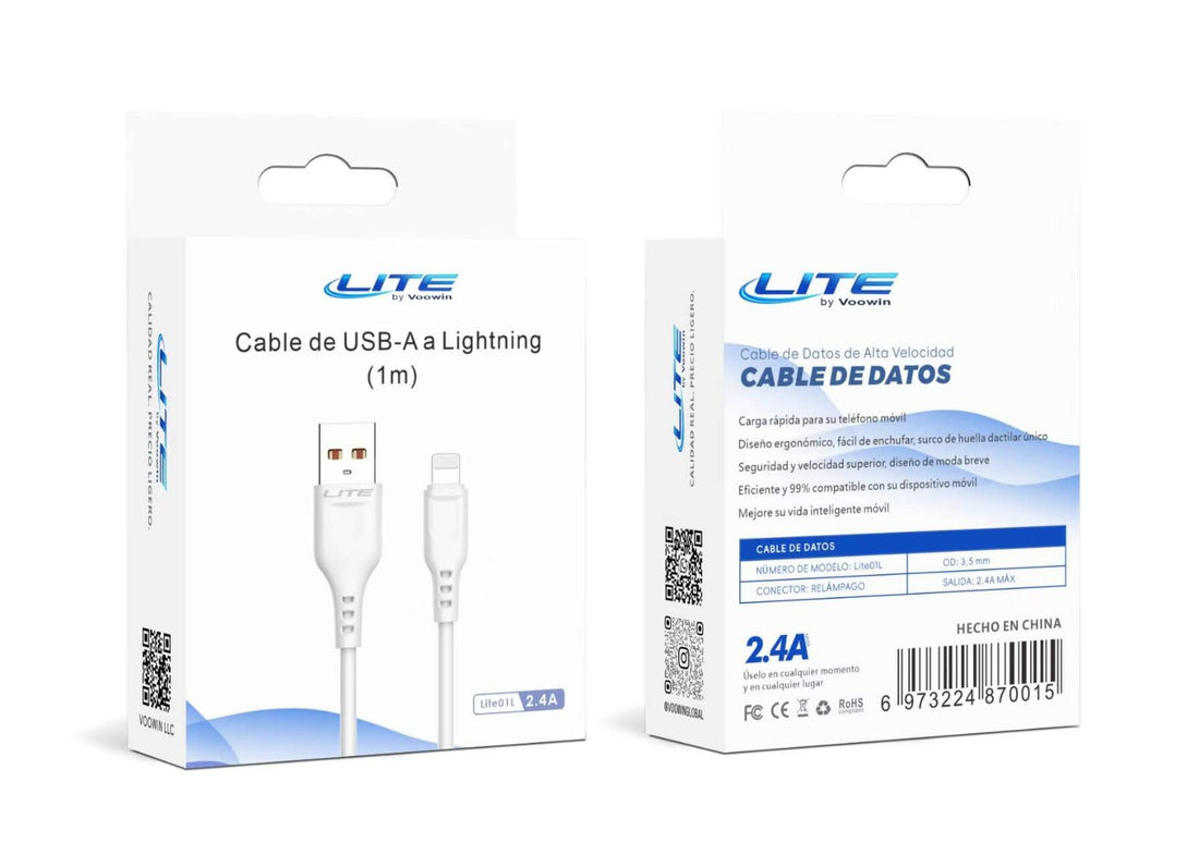 Cable LITE USB-A a Lightning 2.4A – Carga Rápida – 1 Metro