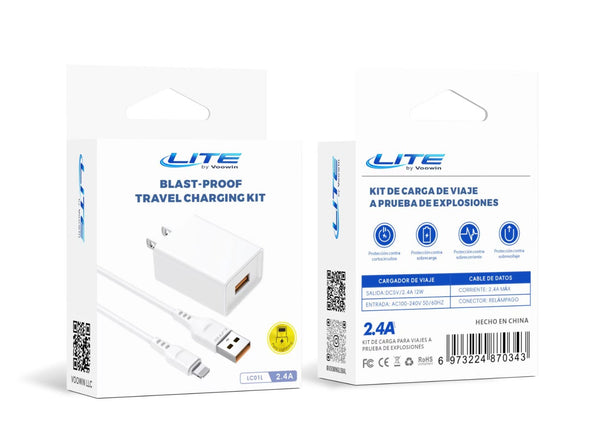 Kit de Carga LITE 2.4A – Cargador USB + Cable Lightning