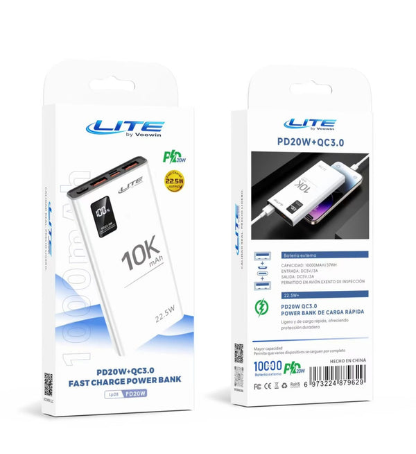Power Bank LITE 10,000mAh 22.5W – Carga Rápida PD20W + QC3.0