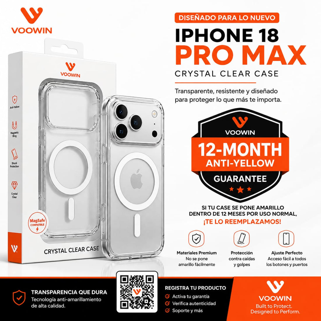VOOWIN Crystal Clear Case MagSafe para iPhone 18 Pro Max