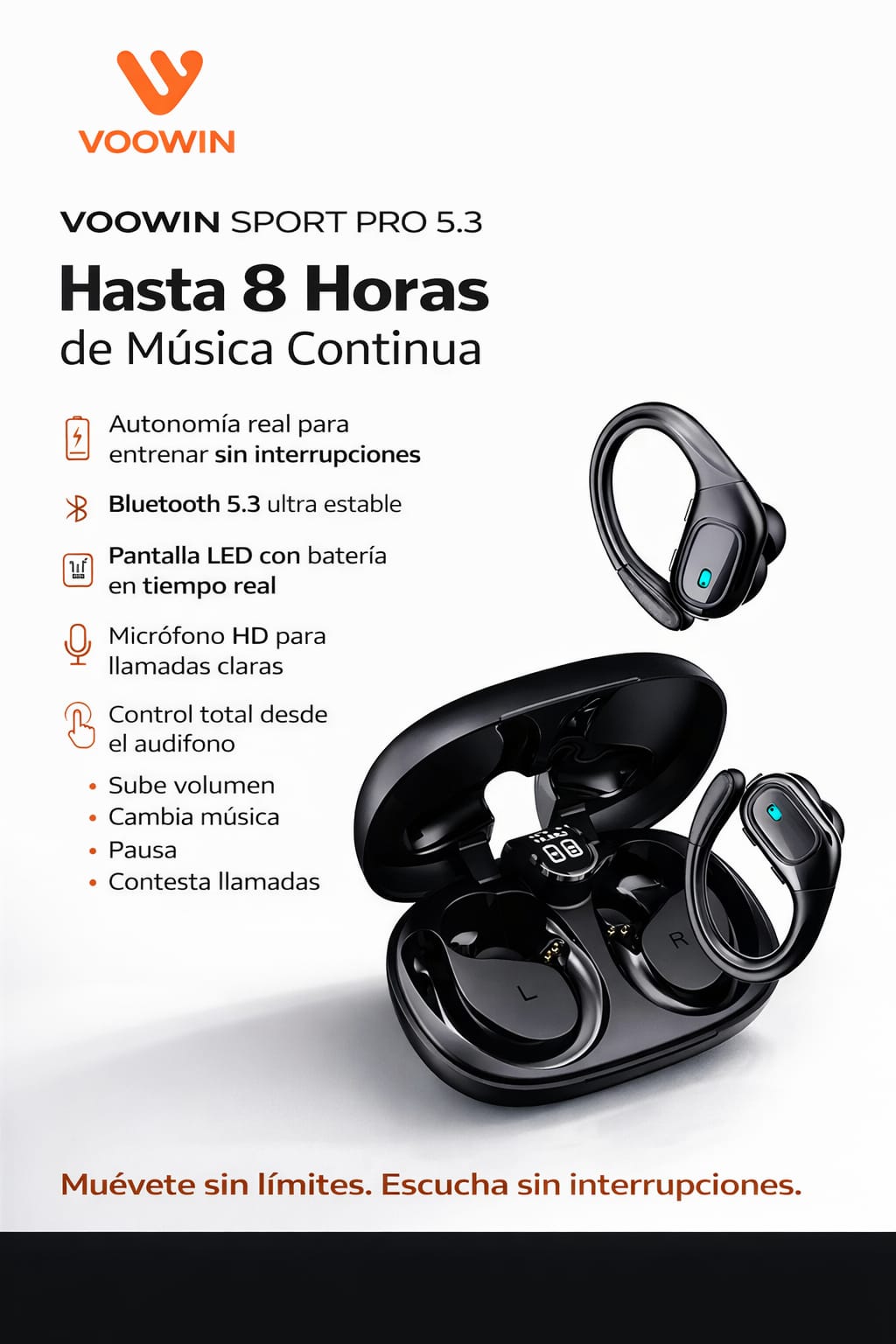 Audífonos Deportivos TWS VOOWIN Sport Pro 5.3 – Bluetooth 5.3