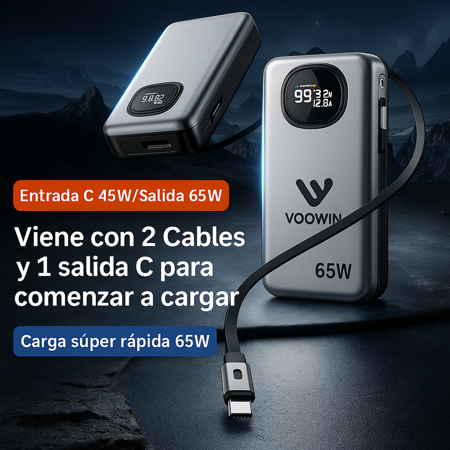 Powerbank Voowin 65W – Carga Rápida de Verdad, Potencia que Impone
